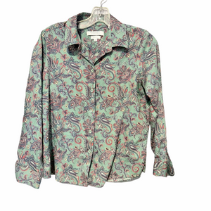 Foxcroft for Appleseed’s Dark Green Paisley Wrinkle-Free Button Down Top Size 6P